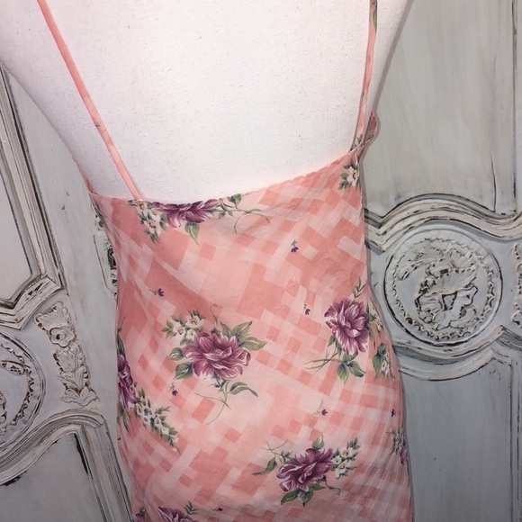 Body Chic Size Medium Spaghetti Strap Plaid and Floral Sheer Nighty Vintage - Picture 9 of 11